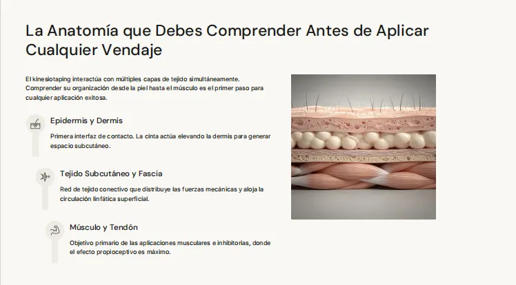 Capas anatómicas: epidermis, dermis, tejido subcutáneo, fascia y músculo