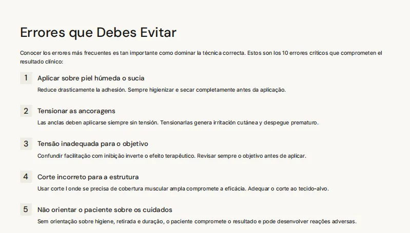 Tabla de consulta rápida con errores frecuentes a evitar